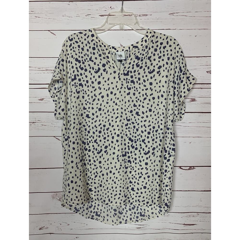 Cabi Women's M Medium Meow Cream Purple Abstract Spotted Print Top Style 4343